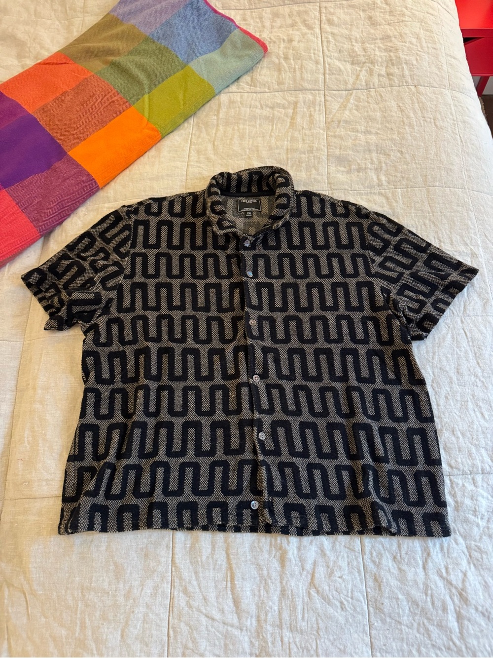 Todd Snyder Terry Cloth Geometric Short-Sleeve Button-Down Shirt